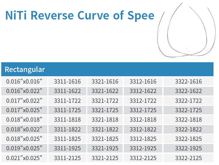 Дуга реверс Ni-Ti прямоугольная Upper Shinye Orthodontic